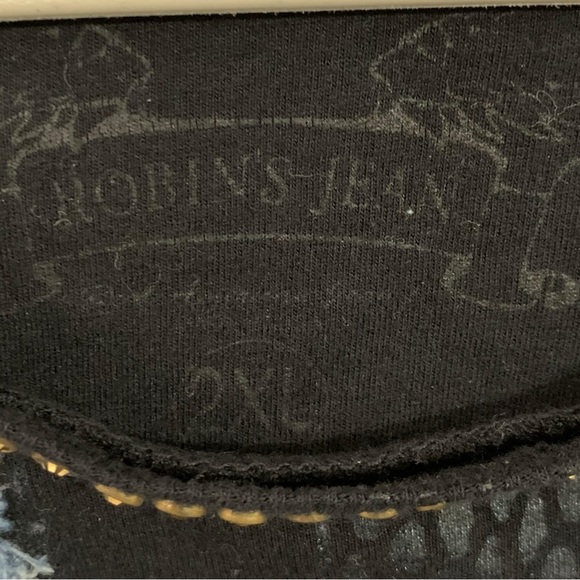 Robin’s Jean Black Snake Skin Denim Fray Patch Work Moto T-shirt Mens Size 2XL - Picture 5 of 8